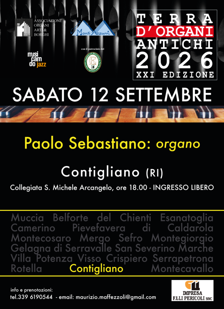 12 SETTEMBRE - Contigliano Eventi, festival Organistico